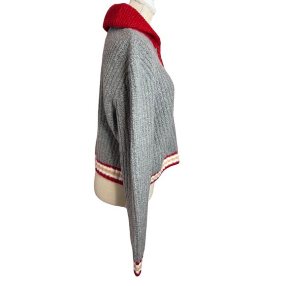 American Eagle Varsity Cropped Grey Ribbed Knit Shawl Collar Zip Sweater MED NWT - Picture 10 of 10